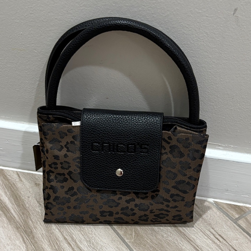 Chico's Black and Brown Leopard Mini Bag